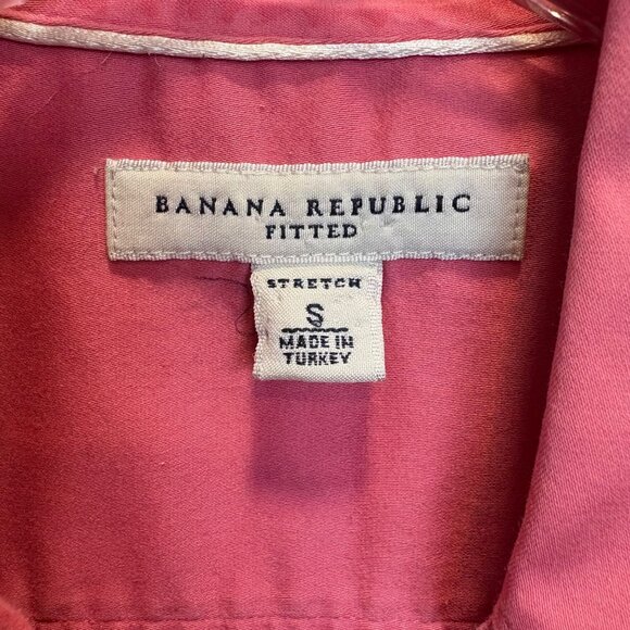 Lot Of 2 Banana Republic Fitted Stretch Button-Up Shirts Pink & Red Size S Work - Picture 2 of 11